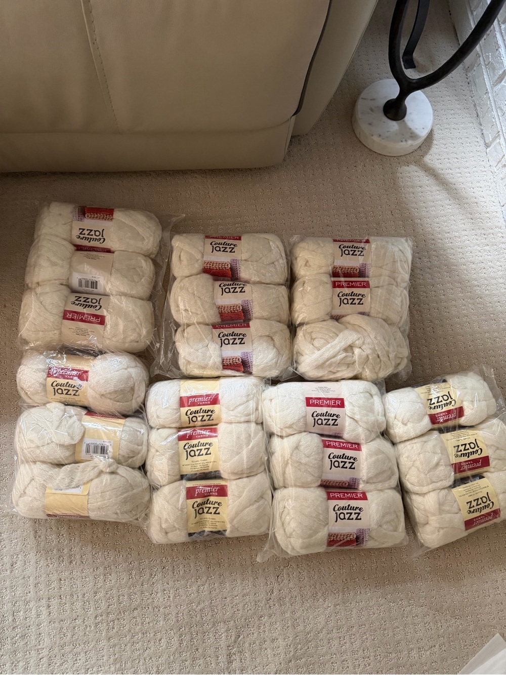 Premier Couture Jazz Chunky Yarn - Color 26-02 milk. Lot of 21 skeins.